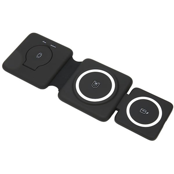 15W trådløs lader sammenleggbar 3 i 1 trådløs ladestasjon Rask trådløs ladepute for iPhone for Galaxy for iWatch SE Svart
