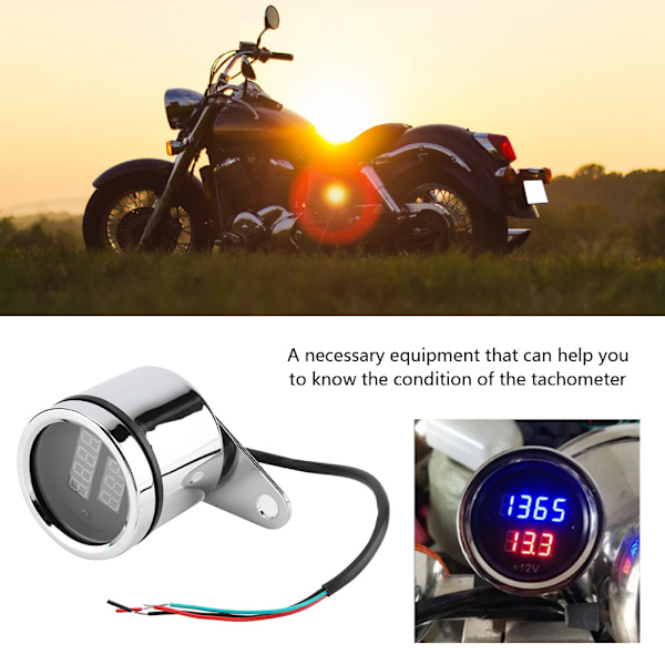 2 i 1 Motorcykel LED Digital Voltmätare Varvräknare Mätare Metall Vägmätare Hastighetsmätare
