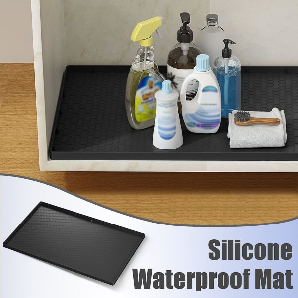 Vask under fodmåtte køkken- og badeværelsesskabsforing, silikone vandtæt vask under drypbakke, kølig grå grey