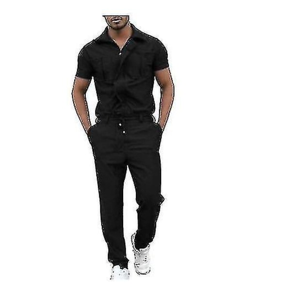 Black Short-sleeved Men's Jumpsuit 3XL