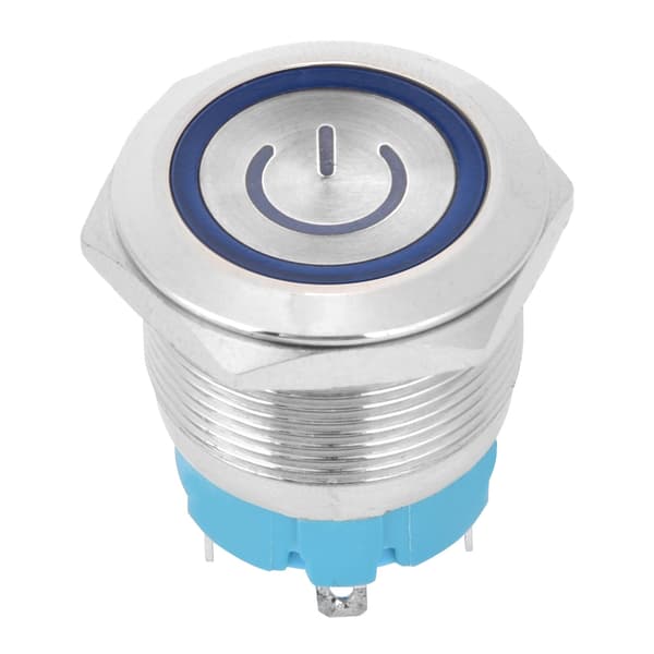 【NX】2 stk. trykknappbryter Flat Head Self Reset IP65 220VAC 22mm 4 Pin Switch med lys (blå)