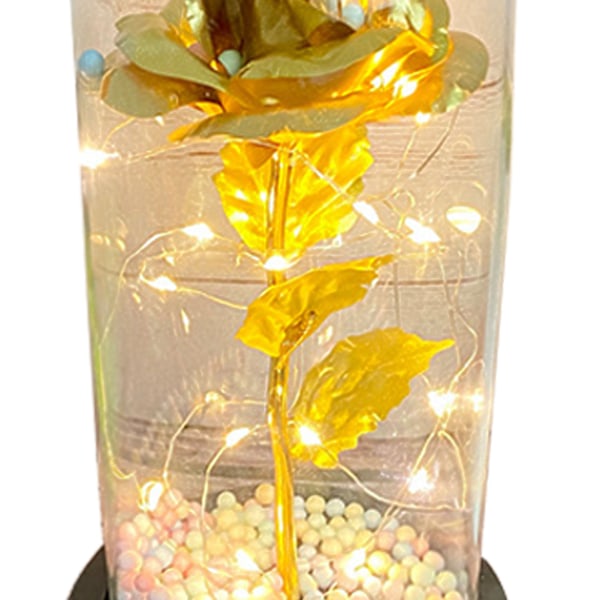 Glas Cover Blomster LED Lys Udsøgt Romantisk Stemning Glas Cover Evig Folie Blomsterlys til Kæreste Kone Gylden Blomst