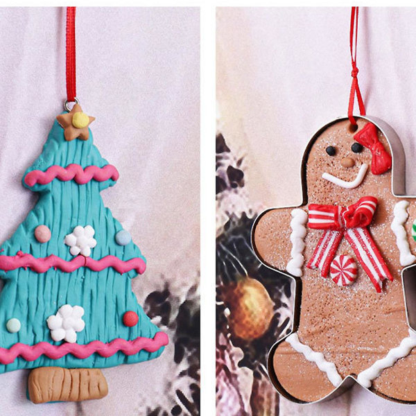 6 stykker Christmas Candy Cane hengende dekorasjoner, jule leire ornamenter Xmas Tree Decor Supplies