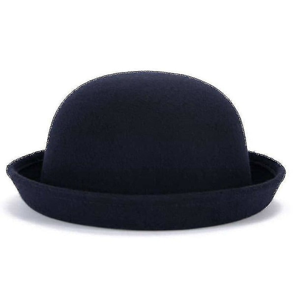 Solidfarget Bowler Derby Ullfilt Hat for Trendy Kvinner 54cm marineblå