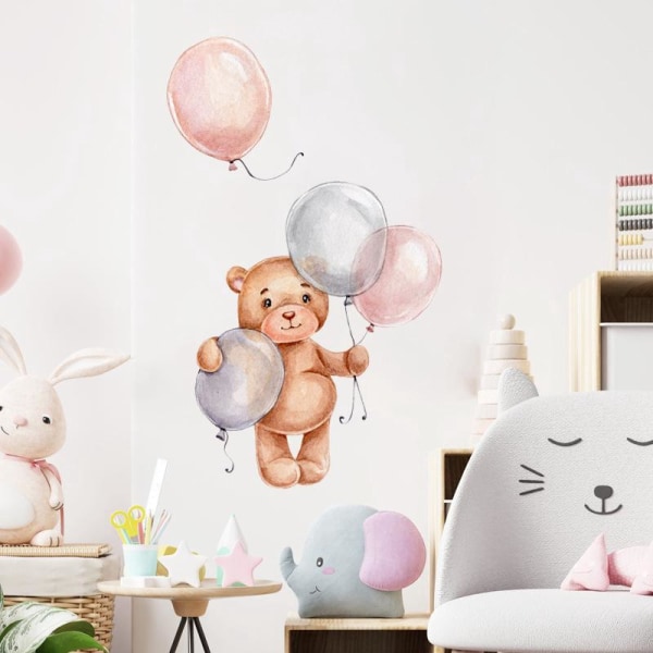 Dekorativa affischer för barnrum (tjejer) - Djungeldjursdesign + uppblåsbar boll - grå/rosa
