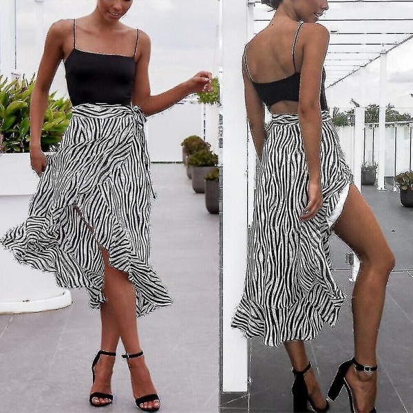 Kvinder Sommer Højtalje Zebra-stribet Nederdel, Plisseret Omslag Sarong Bomuld, Lang XL