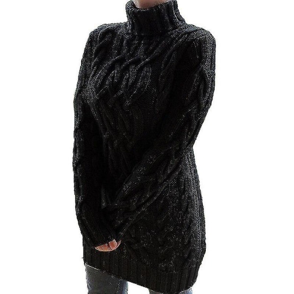Dame Genser Kjole Turtleneck Langermet strikket Vintage Genser Dame Pullover Genser black L