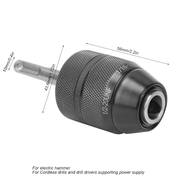 Elektrisk selvlåsende borchuckadapter med 1/2-20UNF gjenger 2-13mm for SDS-adapterdorn