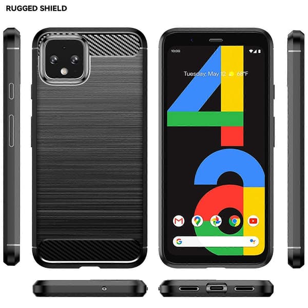 kompatibelt med Google Pixel 4 borstad textur kolfiber TPU-skal Black