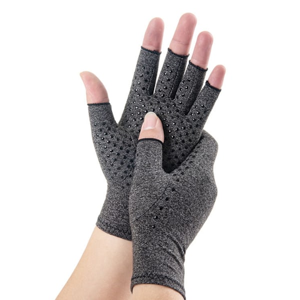 1 par kompresjonsartritt-hansker halvfinger Sykkelhansker for damer og menn Grå dispenserende håndflateomkrets 17 cm Håndsklengde 22 cm