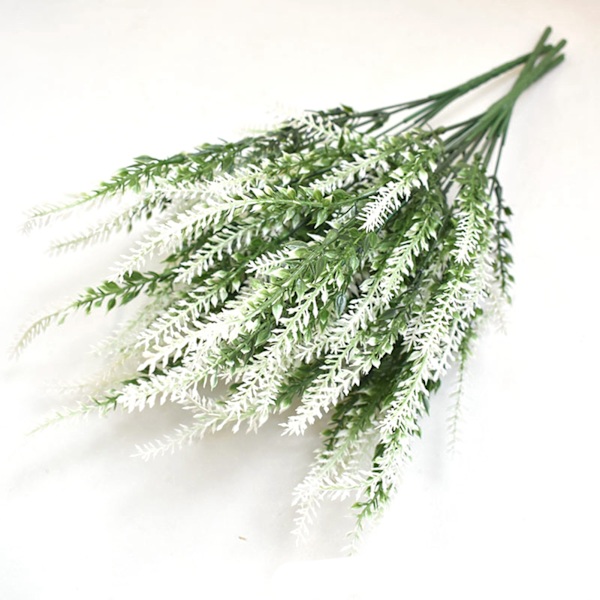Plast kunstige lavendelblomster Luktfri Realistiske falske lavendel for scene Dekorasjon Bryllupsfeiring Hvit