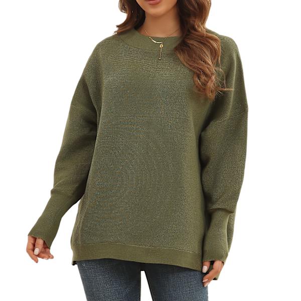 Langarmet genser Dame Høst Vinter Pustende Løstsittende Casual Elegant Ensfarget Strikket Pullover Topper OD Grønn XS