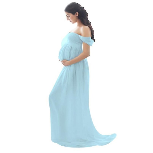 Off-skulder langermet gravidkjole for fotografering gravidkjole for fotografering blue S