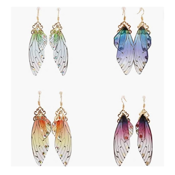 4 stycken S925 sterling silver örhängen fjärilsörhängen high-end temperament super fairy örhängen cicada wings blekna färg coola örhängen