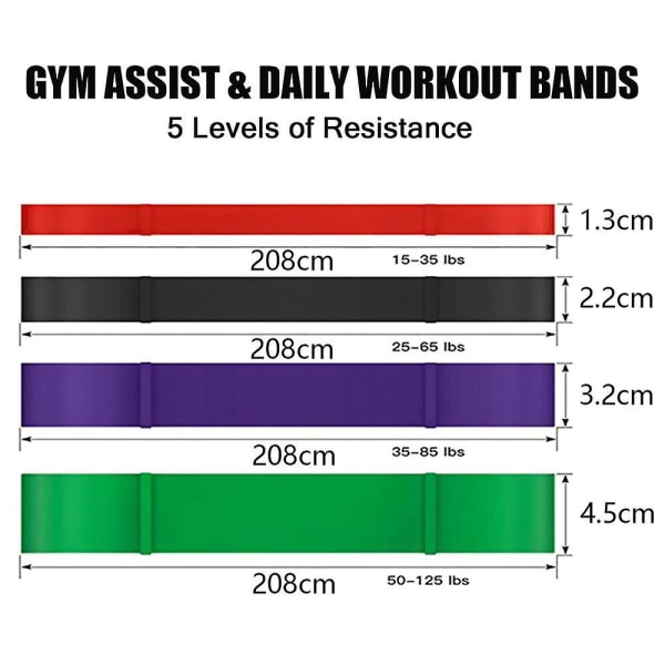 Pull Up Assistance Bands 4-delade motståndsband Mobilitets- och styrkelyftsträningsband Perfekt för vikter, hantlar, kroppsstretching, Powerli