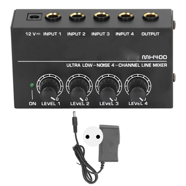 4-kanals Mixer AC 100V‑240V Sort Ultra Lav Støj 4-kanals Kompakt Mixer til Guitarer Bas Keyboard EU Stik