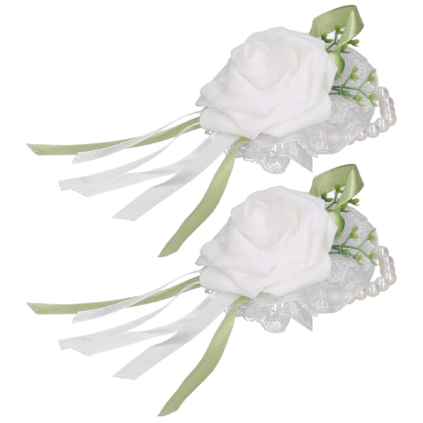 2 stk Bryllup Håndled Corsage Innovativ Brudepike Kunstig Håndled Blomst Perle Armbånd Hvit