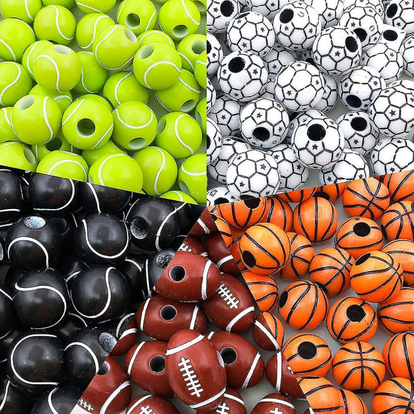 100 stk Sport Ball Beads Basketball, Tennis, Volleyball, Softball, Fodbold Perler Softball