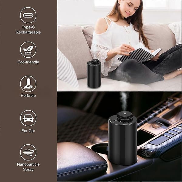 Vattenfri diffusor - Ren nebulisering, ultratyst drift, för vardagsrumsmiljöer och avkoppling i sovrummet Plastic Black