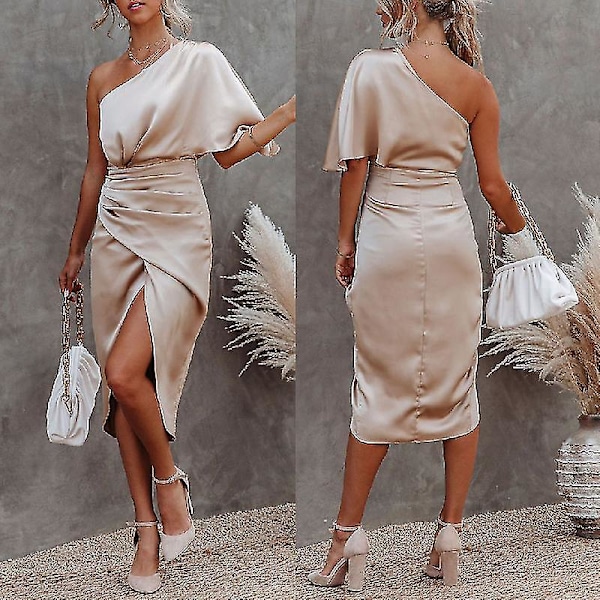 Solid Gold Satin Midi Bodycon-kjole for kvinner