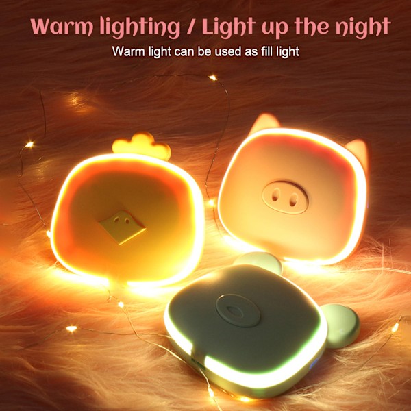 Uppladdningsbar handvärmare 1000mAh Macaron tecknad djur USB handvärmare sminkspegel med LED-ljus Vinterpresenter