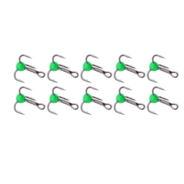 10 st/set Fiske Treble Hook Högkolstål Korrosionsbeständig Fiskebete Färg Borr HookGrön