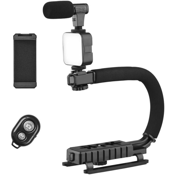 AY-49U Bärbar kamerastabilisatorhållare U- eller C-formad mobilkamera Vlogg-kit med mikrofonfyllningslampa (med knappbatteri)