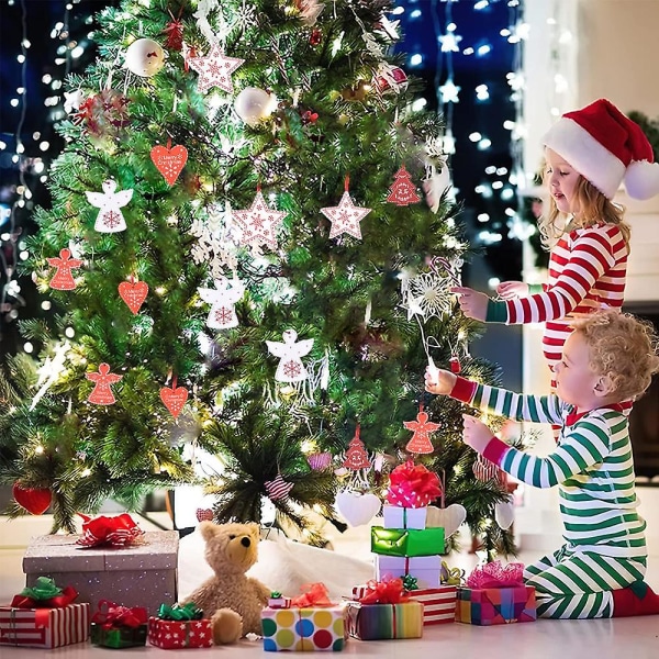 Træ Jul Bondegård Rustikke Ornamenter, Træ hængende Ornamenter Sæt Til Juletræ dekorationer