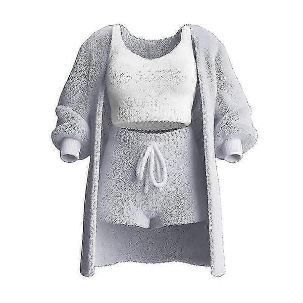 3-delt koselig pyjamas i fleece for kvinner Grey S