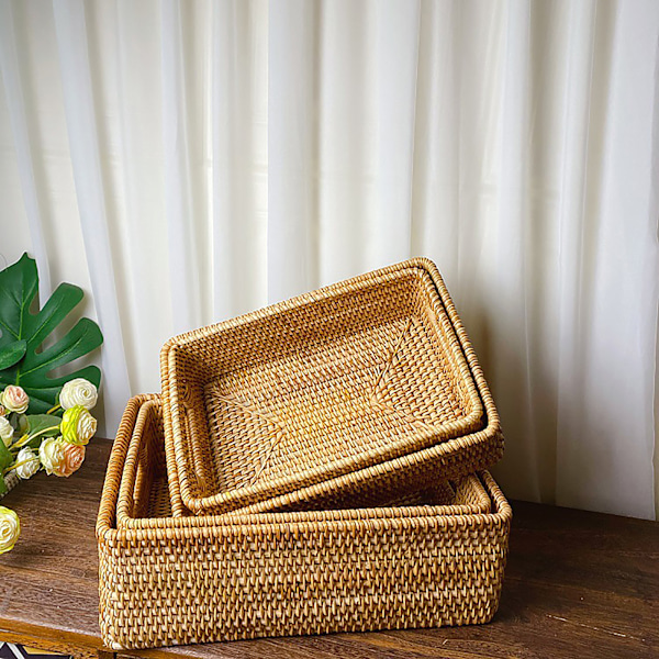 Rotting Oppbevaringskurv Desktop Utility Organizer Vevd Oppbevaringskurv for Sofabord