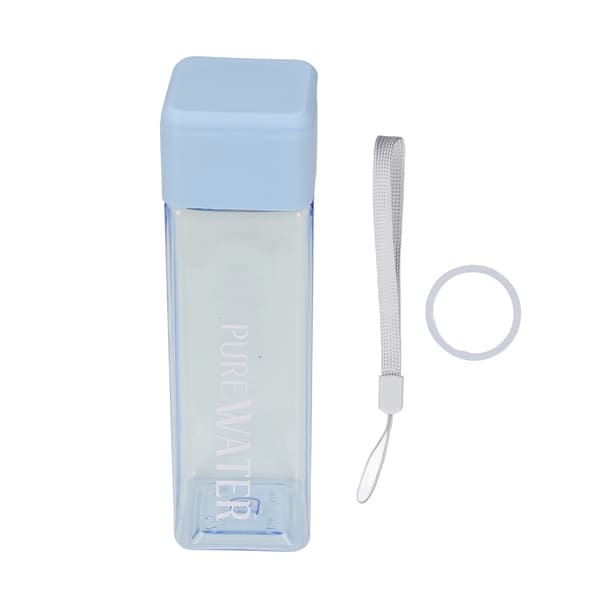 500ml 17oz Vattenflaska Transparent Portabel Bokstavstryckt Dricksvattenflaska med Handledsrep Blå