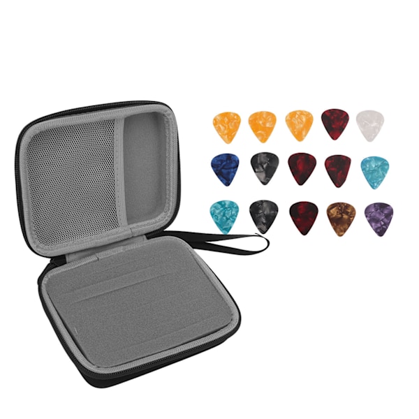 Guitar Pick Bag Set Stort utrymme Vattentätt Bra skydd EVA Tyg Förvaringshållare Fodral med 15 st Guitar Picks Svart