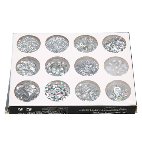 12 Grids Glitter Paljetter Set Handgjorda DIY Nail Art Glitter Paljetter Dekaler Set 3D Nail Art Dekorationer Silver