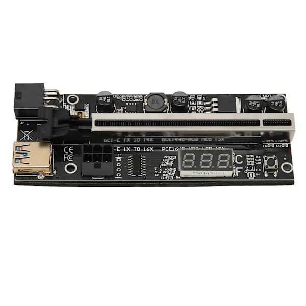 PCIe Riser Adapter Card 1X till 16X Dual 6Pin Temp Sensor USB3.0 Power Cord Mining Riser Card för grafikförlängning