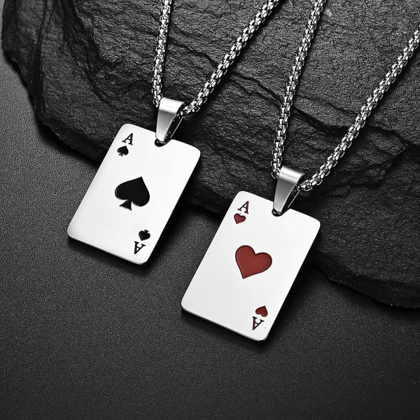 Rustfritt stål hjerter kort poker anheng menn kvinners halskjede