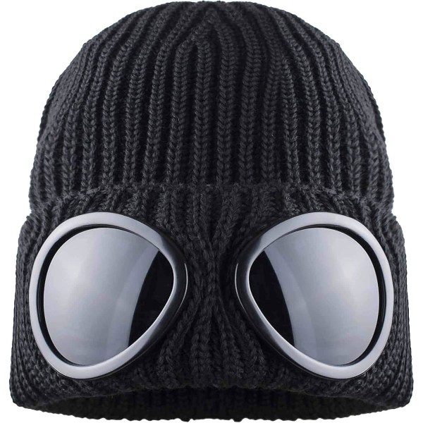 Goggle mössa, mössa stil med ribbstickad mudd för vintern - unisex svart