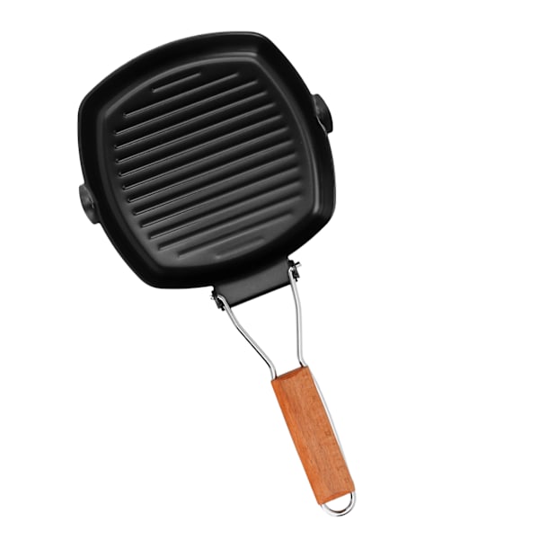 Stekepanne Foldbar Non-Stick Bærbar Biffpanne med Trehåndtak mot Skålding for Matlaging Camping 20 cm / 7,9 tommer