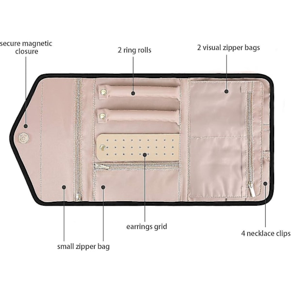 Bærbar Smykkeorganisatorveske som kan foldes for Ringer, Halskjeder, Armbånd og Øredobber - Svart (Liten)