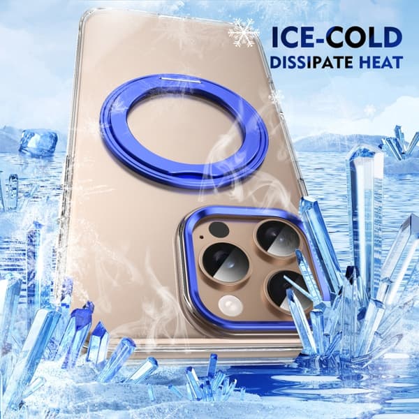 iPhone 16 Pro Ice-Cold Roterende Ringholder PC MagSafe Deksel Blå