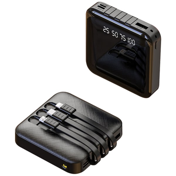 Power Bank 10000mAh bærbar oplader med Micro USB Type-C kabel LED Batteri Power Display, Model: Sort