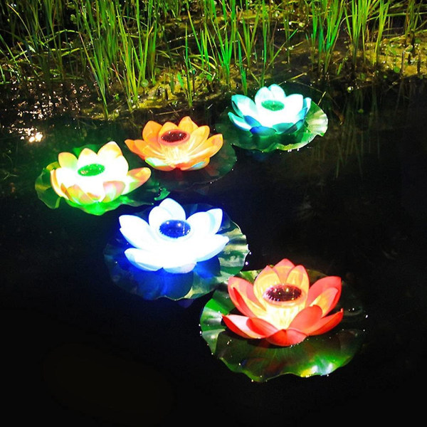 Pool Flytande Solar Lampa Lotus Lights Led Vattentät Blomsterträdgård Solar Lantern Lamp Lotus Flower Lotus Flytande Solar Outdoor Lantern Garde
