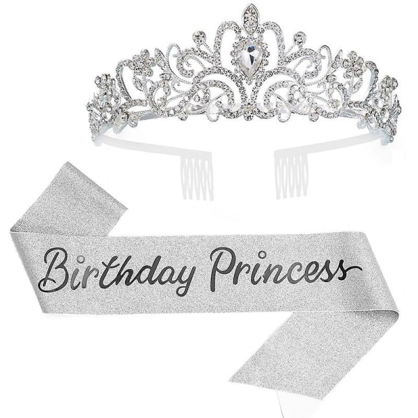 Sash & Crystal Tiara Kit Fødselsdagskroner Til Kvinder Sash Fødselsdagspynt Sæt Rhinestone pandebånd