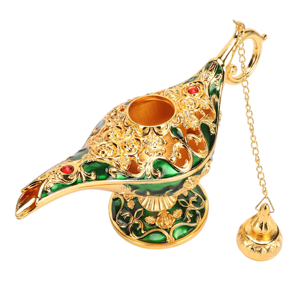 Magisk Genie Lampa Utsökt Färgäkta Iögonfallande Legering Präglat Mönster Genie Lampa för Sovrum Kontor Guld+Grön 22 cm