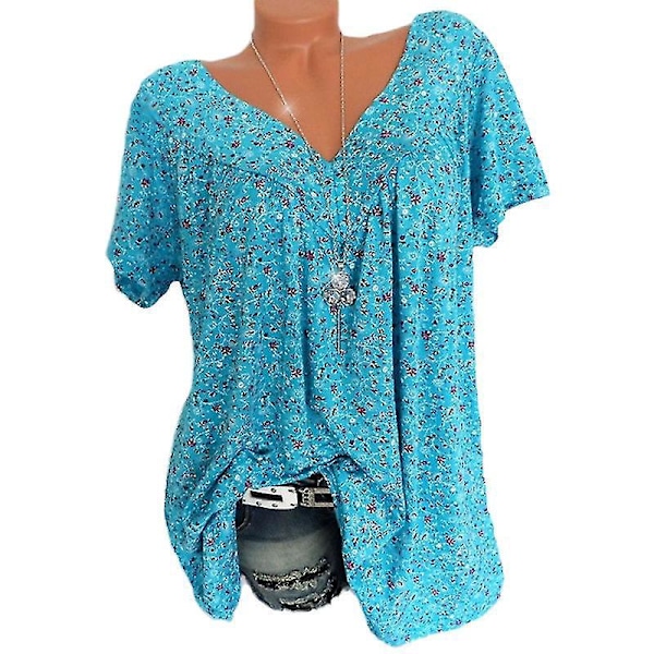 Blue XL Women's Short Sleeve Long Top