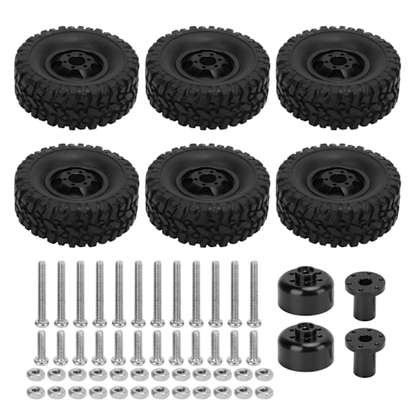 RC gummidæk med aluminiumlegeringsfælge til WPL C14 C24 C34 C44 B14 B24 B16 B36 4WD modelbil Sort