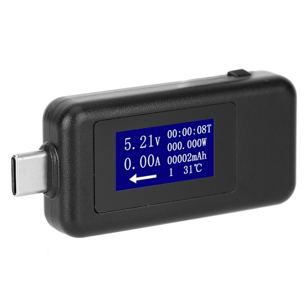 TypeC Tester Multifunktionell dubbelriktad strömspänning DC Digital Voltmeter (svart)