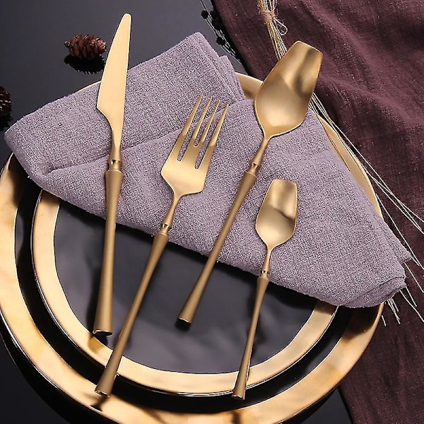 Stainless Steel Gold Cutlery Set - 4pcs Western Dinnerware Forks Knives Spoons