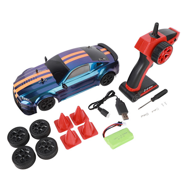 1/14 RC Driftbil Anti-Interferens 2.4G Fjernkontroll 4WD RC Racingbilmodell med Frontlys 2 Sett Hjul Enkelt Batteri