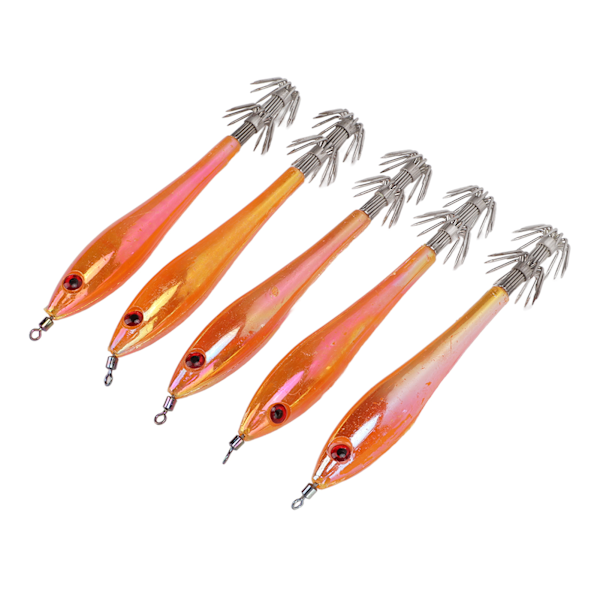 5 ST Simulering Bläckfisk Hård Falskt Bete Krokar Konstgjord Bläckfisk Dubbel Krok Jig Fiskeredskap Orange