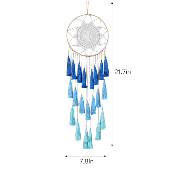 Bomullsvävd Drömfångare Dekorativ Elegant Hängande Drömfångare för Hem Sovrum Blå 20 x 55 cm
